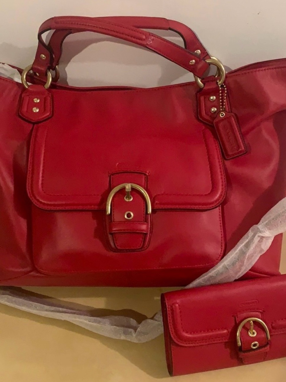 Coach Red Leather Satchel with Matching Wallet